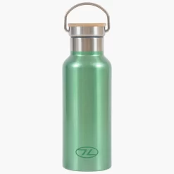 Highlander 500ml Campsite Insulated Aluminium Water Bottle Bamboo Lid Green Mint