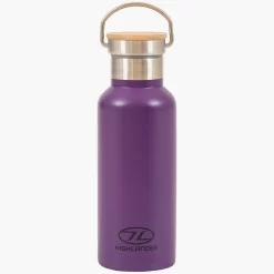 Highlander 500ml Campsite Insulated Aluminium Water Bottle Bamboo Lid Purple