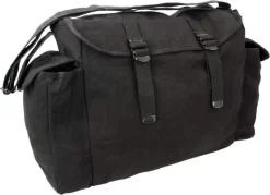 Highlander Black Heavy Duty Cotton Canvas Haversack Side Pouches Shoulder Strap