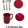Highlander 2 X Camping Set Plastic Mug Plate Bowl KFS Knife Fork Spoon Raspberry