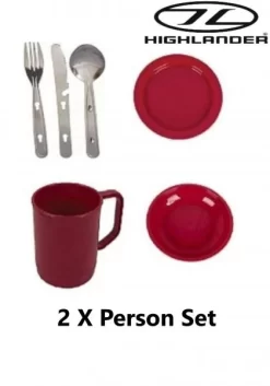 Highlander 2 X Camping Set Plastic Mug Plate Bowl KFS Knife Fork Spoon Raspberry 11 Highlander 2 X Camping Set Plastic Mug Plate Bowl KFS Knife Fork Spoon Raspberry -Highlander 6375
