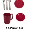 Highlander 4 X Camping Set Plastic Mug Plate Bowl KFS Knife Fork Spoon Raspberry